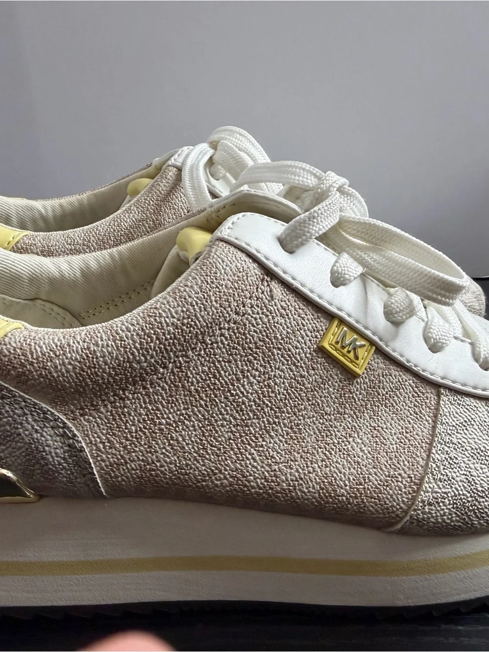 Michael Kors Cream & Yellow Logo-Trim Sneakers